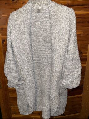 Plush Open-Front Cardigan Sweater - Light Gray